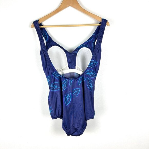 Vtg Maxine of Hollywood Blue Swimsuit 16 One-Piece Retro Pointy Bra 50s Stylel - Picture 2 of 10